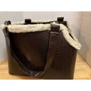 Companion Road Pet Carrier Bag Dark Brown Faux Croc &  Fur ,,Dogs Cats Tote
